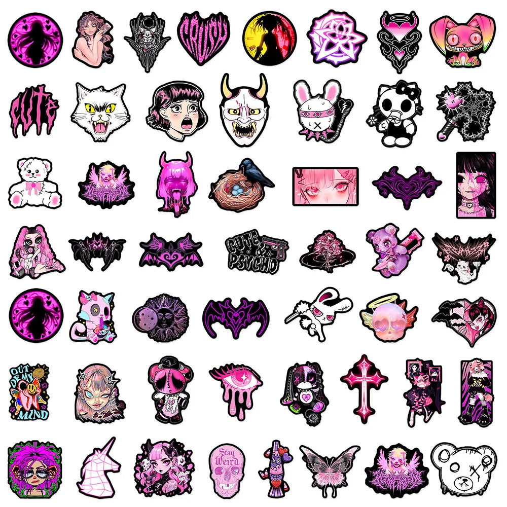 10/30/50pcs Pink Black Gothic Cool Girl Stickers Horror Skull Decal