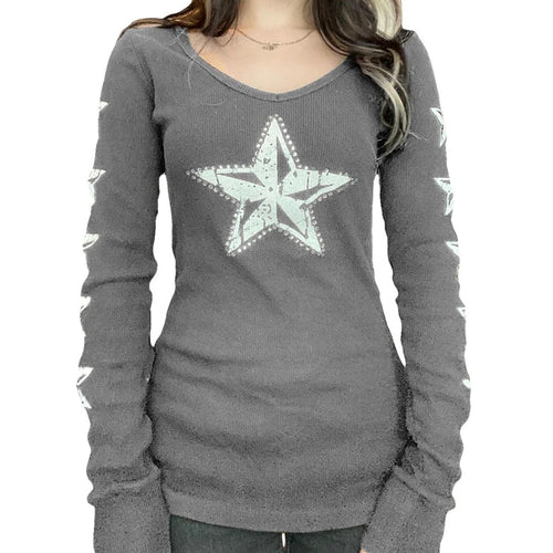 Rhinestone Graphic Print T-shirt Retro Harajuku Fairycore Grunge Slim