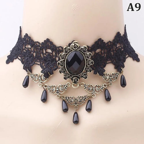 New Sexy Gothic Chokers Crystal Black Lace Neck Choker Necklace