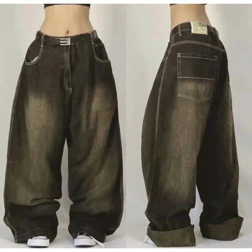 2024 New American Harajuku Retro Straight High Waist Y2K Street Style