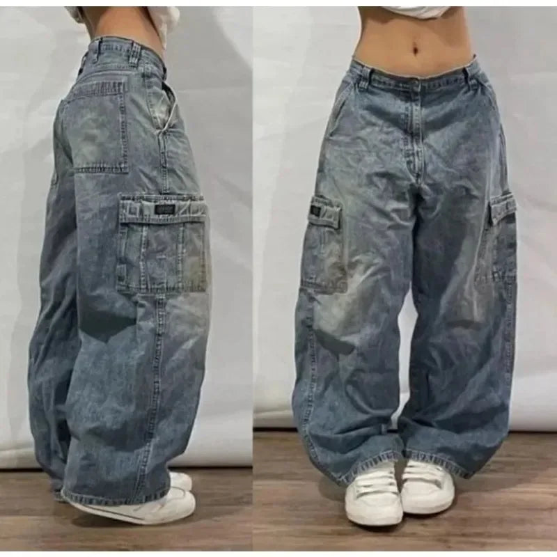 2024 New American Harajuku Retro Straight High Waist Y2K Street Style