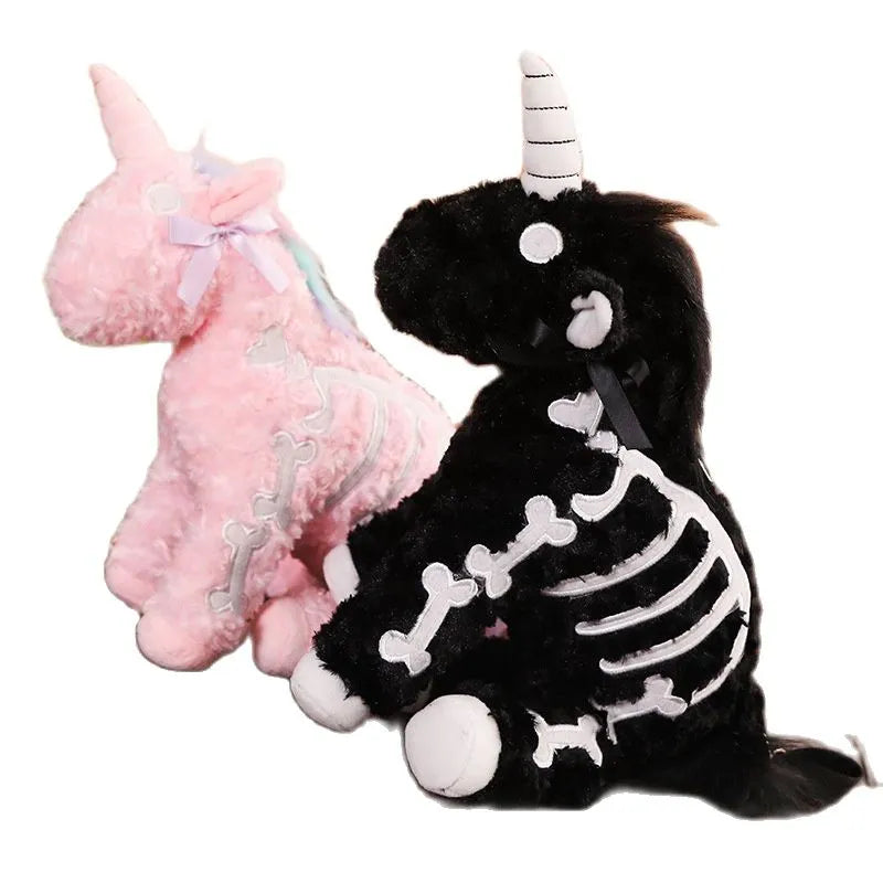 40CM Cute Unicorn Backpack Gothic Rock Plush Flying Horse Skeleton