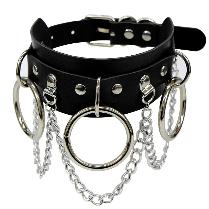 Woman Black Punk Choker Collar Necklace Sexy PU Leather Heart Lock Key