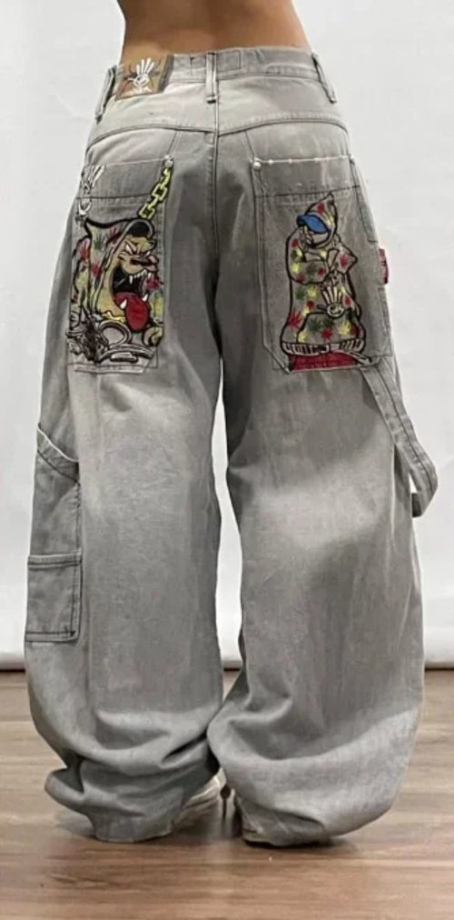 2024 New American Harajuku Retro Straight High Waist Y2K Street Style