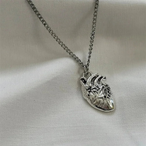 Anatomical red heart necklace gothic y2k grunge jewelry dainty silver