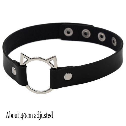Woman Black Punk Choker Collar Necklace Sexy PU Leather Heart Lock Key