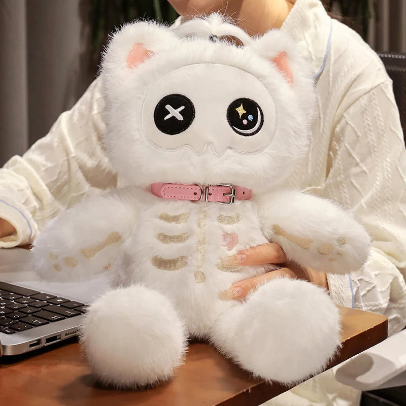 35cm Kawaii Black Serie Skeleton Cat Soft Plush Toy Creative Stuffed