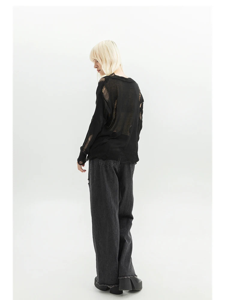 Women Clothing Black Gothic Jeans 90s Aesthetic Y2k Oversize Denim