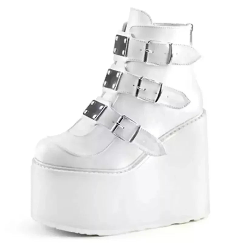 Gothic Ankle Boots for Women Motorcycle Boots Platform Wedge Super