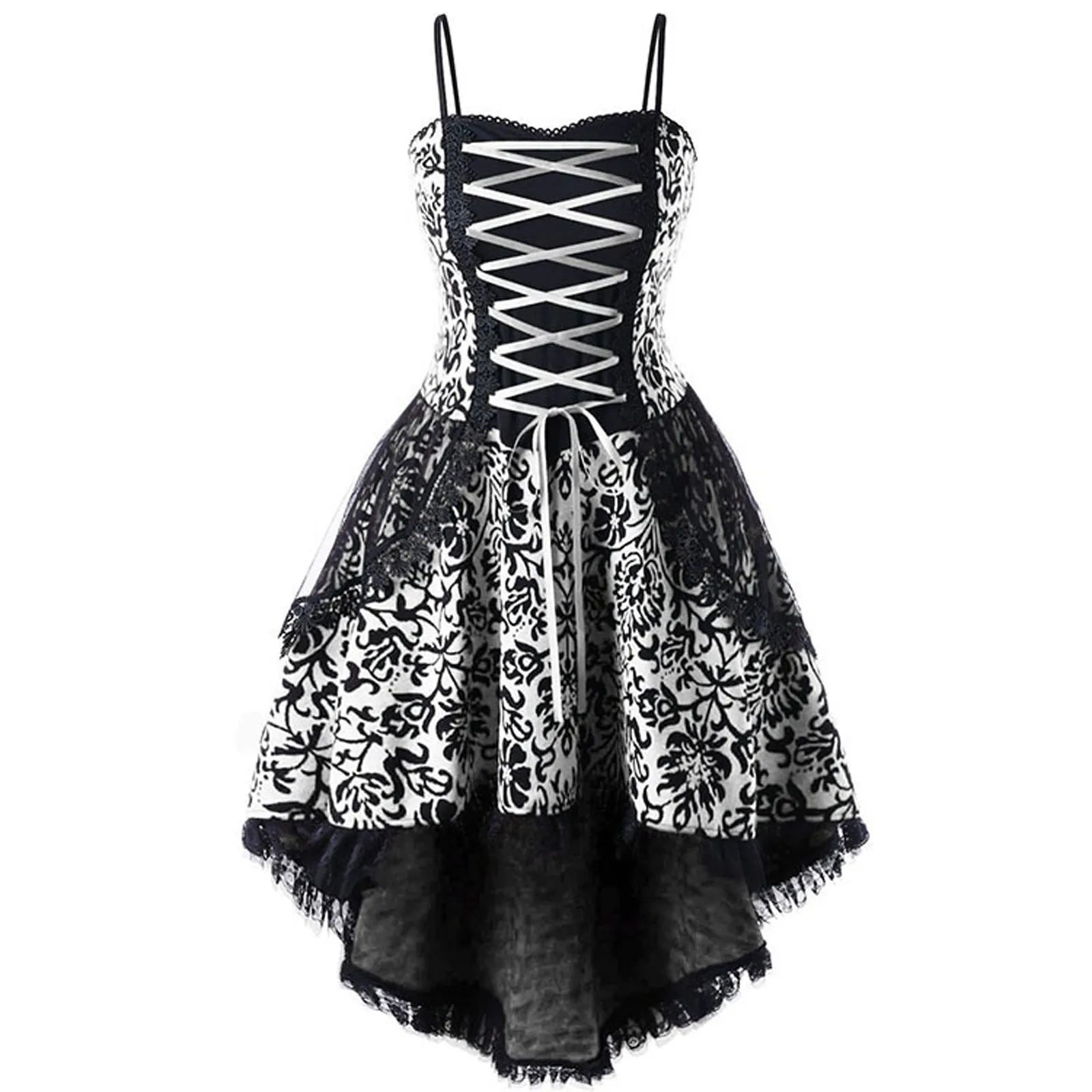 Gothic Lace Cami Dress For Women Vintage Lace Up Party  Sleeveless