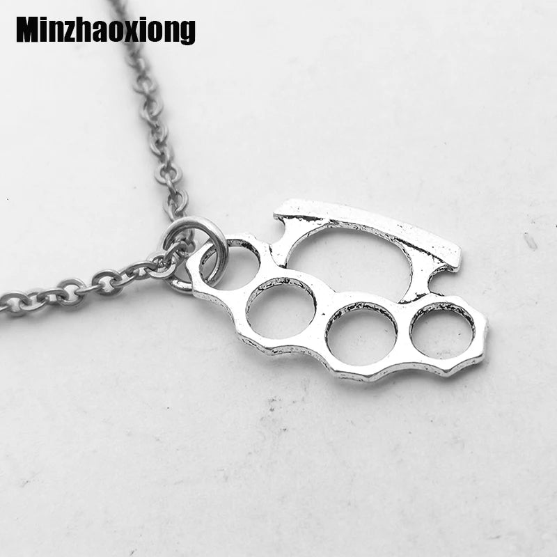 Brass Knuckles Pendant Necklace for Women Men Neck Chain Vintage
