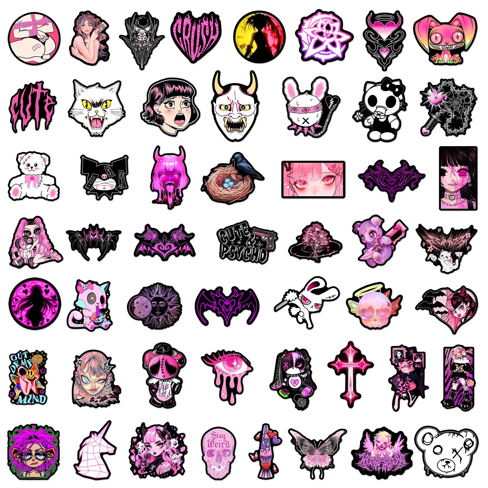 50PCS Pink Gothic Cool Girl Cartoon Graffiti Stickers DIY Phone Guitar