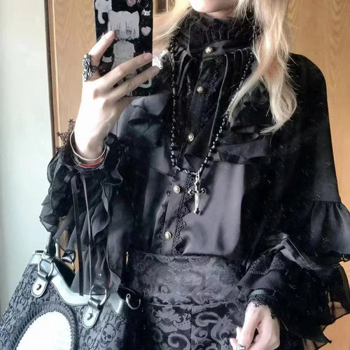 Gothic Style Batwing Sleeve Shirt Women Lolita Loose Spring Autumn