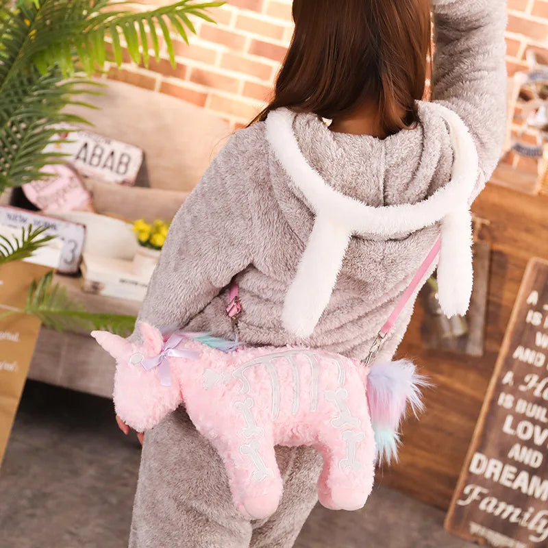 40CM Cute Unicorn Backpack Gothic Rock Plush Flying Horse Skeleton