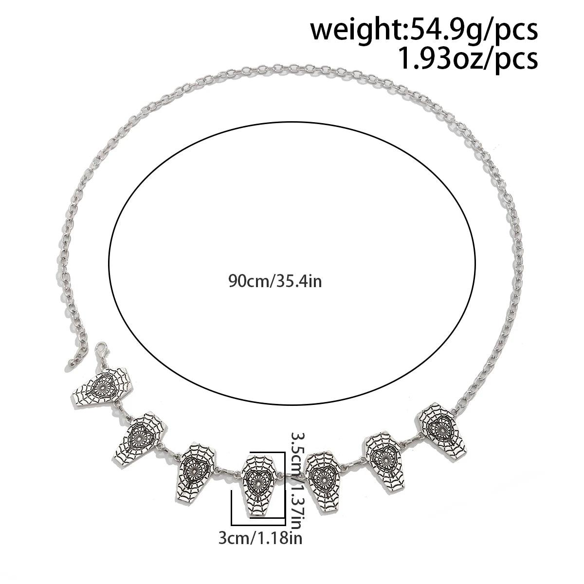 Gothic Spider Web Coffin Cross Adjustable Y2K Belt Silver Color Metal