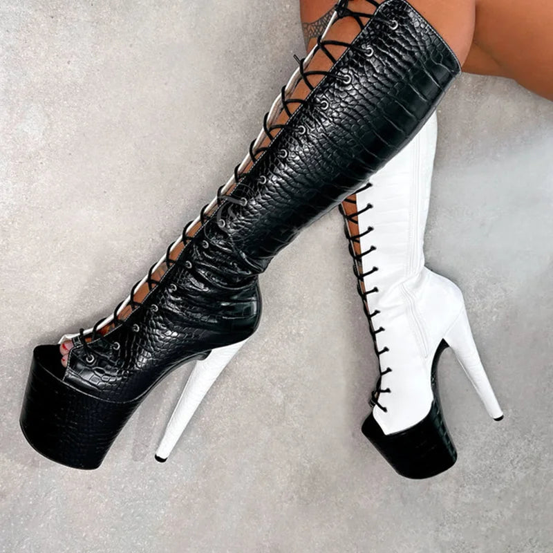20cm stiletto heels Sexy Fetish Gothic Shoes white stripper boots pole