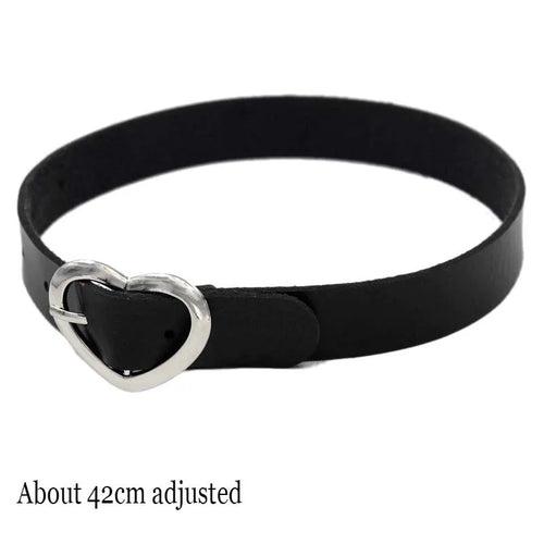Woman Black Punk Choker Collar Necklace Sexy PU Leather Heart Lock Key