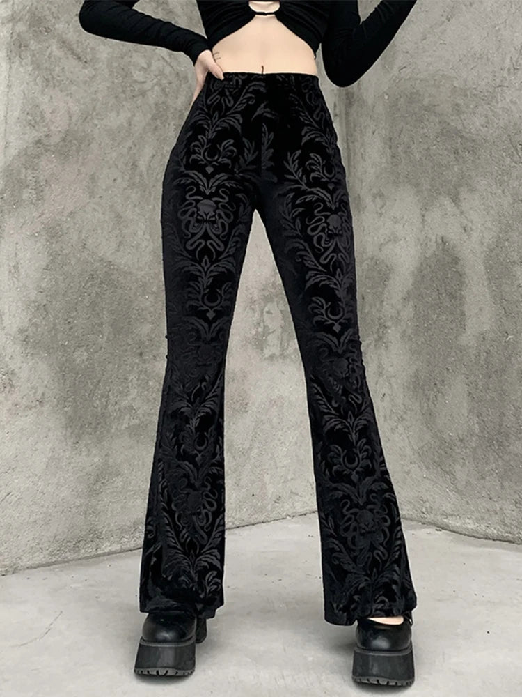 AltGoth Vintage Dark Gothic Velevt Pants Women Streetwear Harajuku