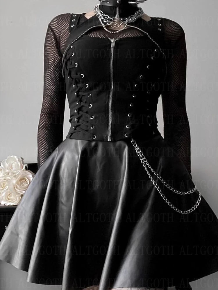 AltGoth Dark Gothic Vintage Bandage Vest Women Harajuku Punk Grunge