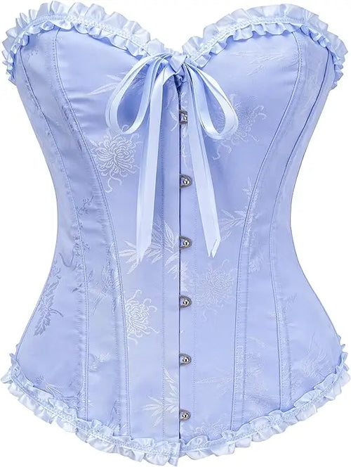 Yellow Jacquard Ruffled Trim Boned Sexy Overbust Push Up Bustier Top