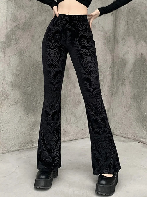 AltGoth Vintage Dark Gothic Velevt Pants Women Streetwear Harajuku