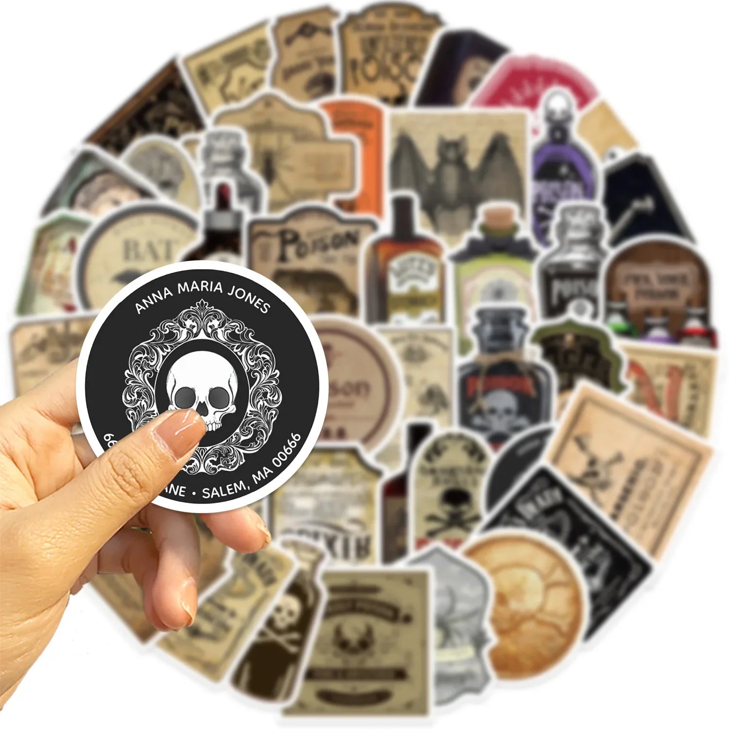 50pcs Horror Retro Arsenic Poison Label Stickers Gothic Potion
