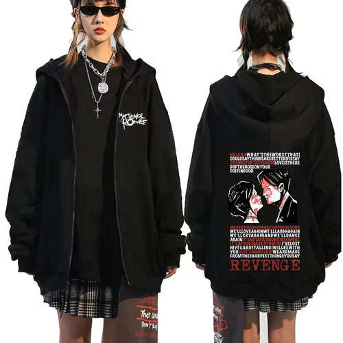My Chemical Romance Letter Print Zip Up Jacket Hoodies Women Casual