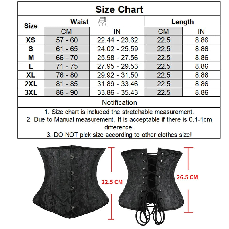 Underbust White Black Corset Woman Belt Plus Size Top Short Steel