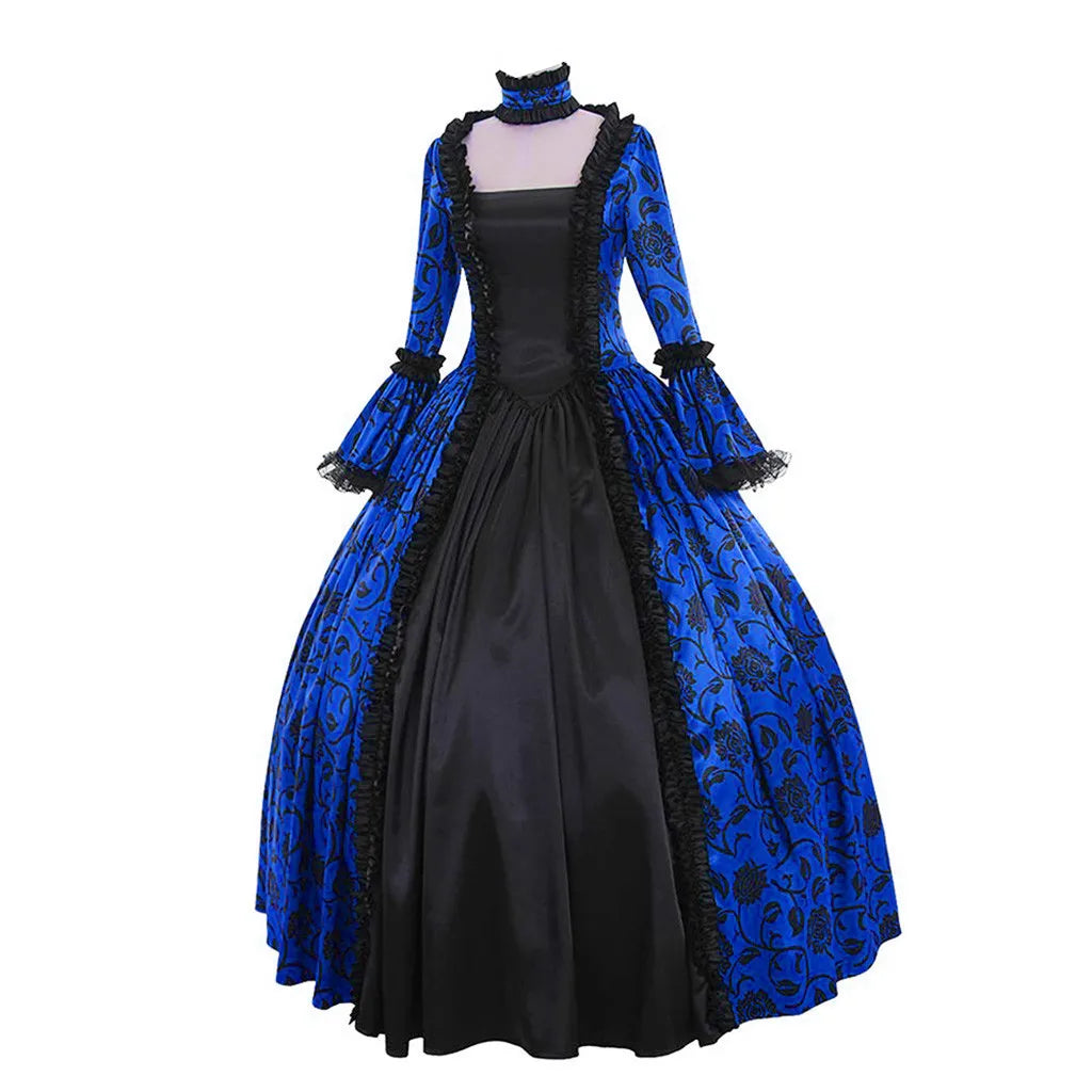 New Women's Retro Long Sleeve Dress Medieval Victorian Court Lace