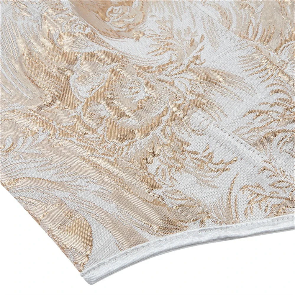 Sexy Women Overbust Corsets Crop Tops Golden Printed Bustiers Lace Up
