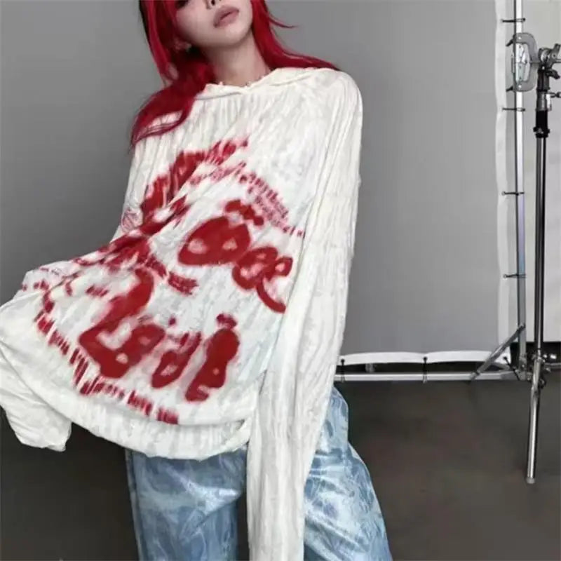 Autumn Fashion Gothic Clothing Grunge Top Y2K Dark Punk Hole Chic