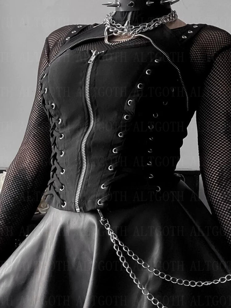 AltGoth Dark Gothic Vintage Bandage Vest Women Harajuku Punk Grunge
