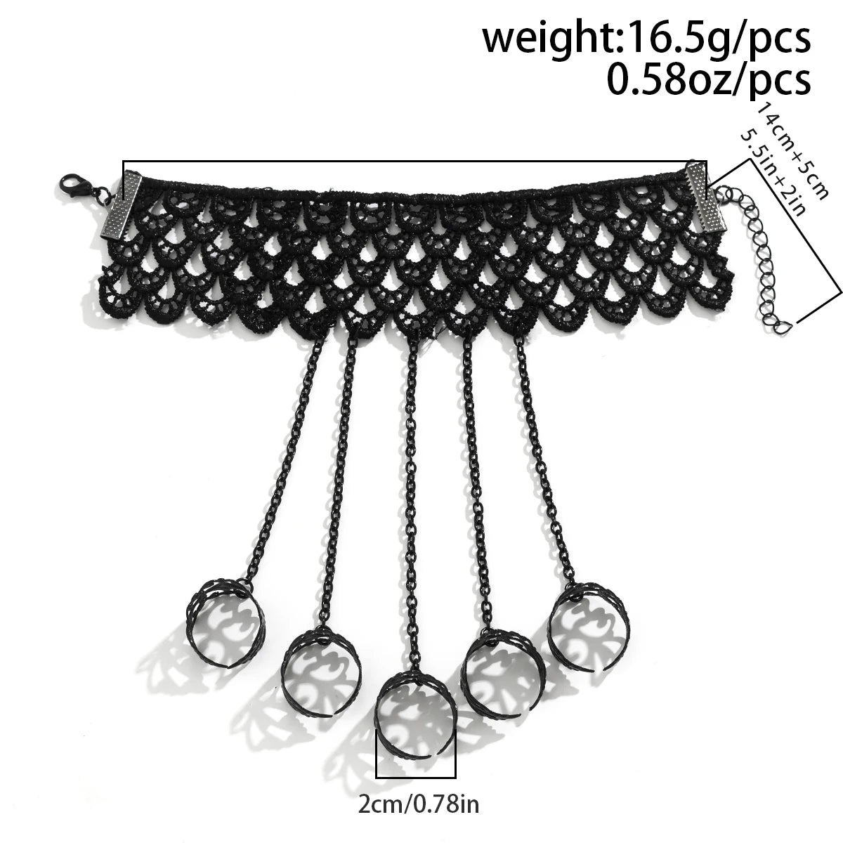 Creative Vintage Black Lace Finger Wrist Chain Rings Bracelets for