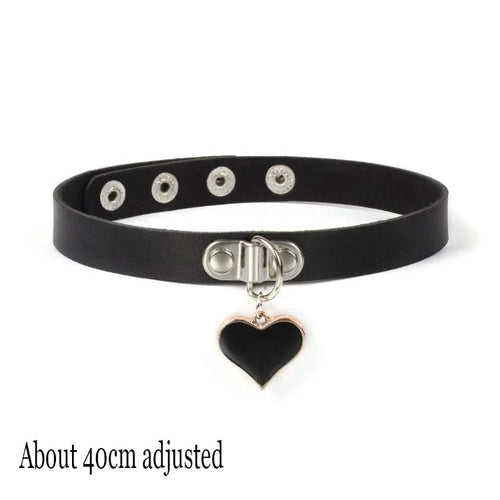 Woman Black Punk Choker Collar Necklace Sexy PU Leather Heart Lock Key