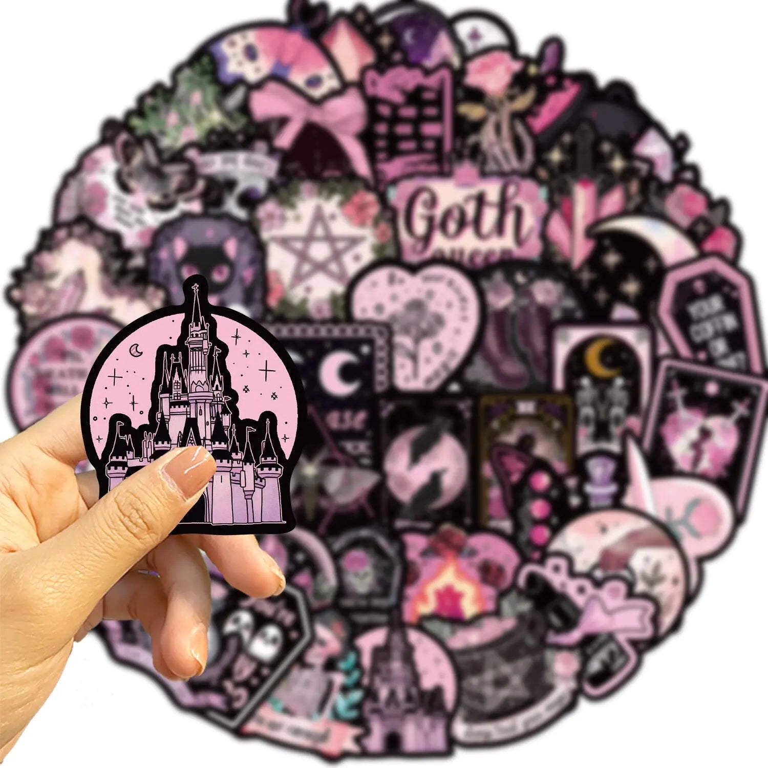 10/50pcs Dark Pink Gothic Magic Horror Skull Stickers Aesthetic Goth