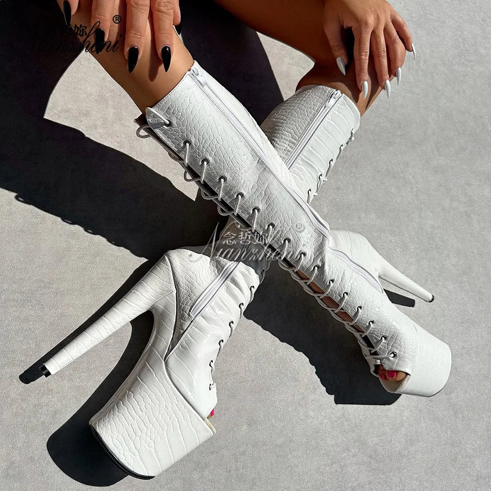 20cm stiletto heels Sexy Fetish Gothic Shoes white stripper boots pole