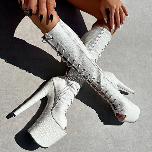 20cm stiletto heels Sexy Fetish Gothic Shoes white stripper boots pole