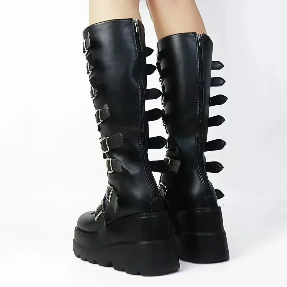 Long Boots Women Gothic Shoes Platform Knee High Boots Punk Black Sexy