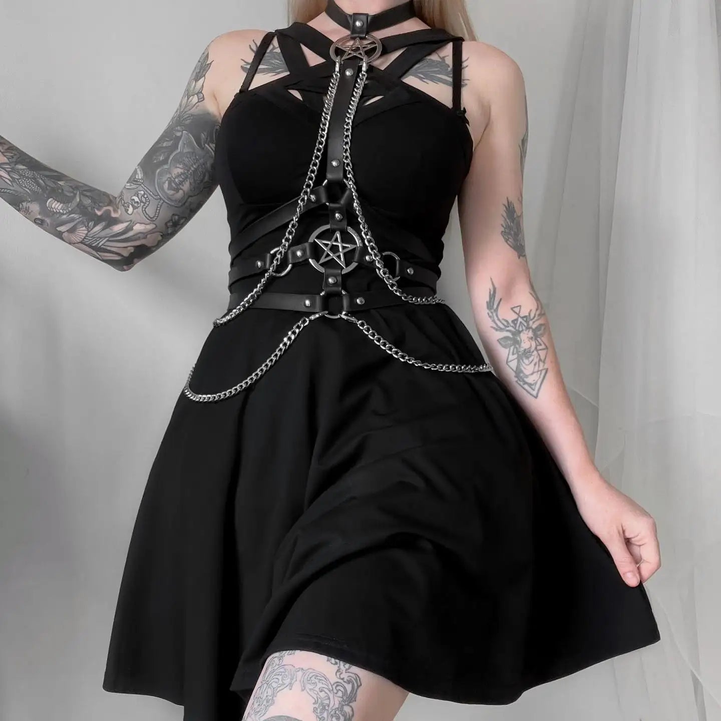 Women Sexy Body Chest Chain Jewelry Pu Leather Waist Belt Belly Chains