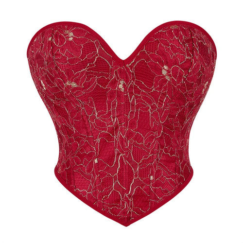 Sexy Women Overbust Corsets Crop Tops Golden Printed Bustiers Lace Up
