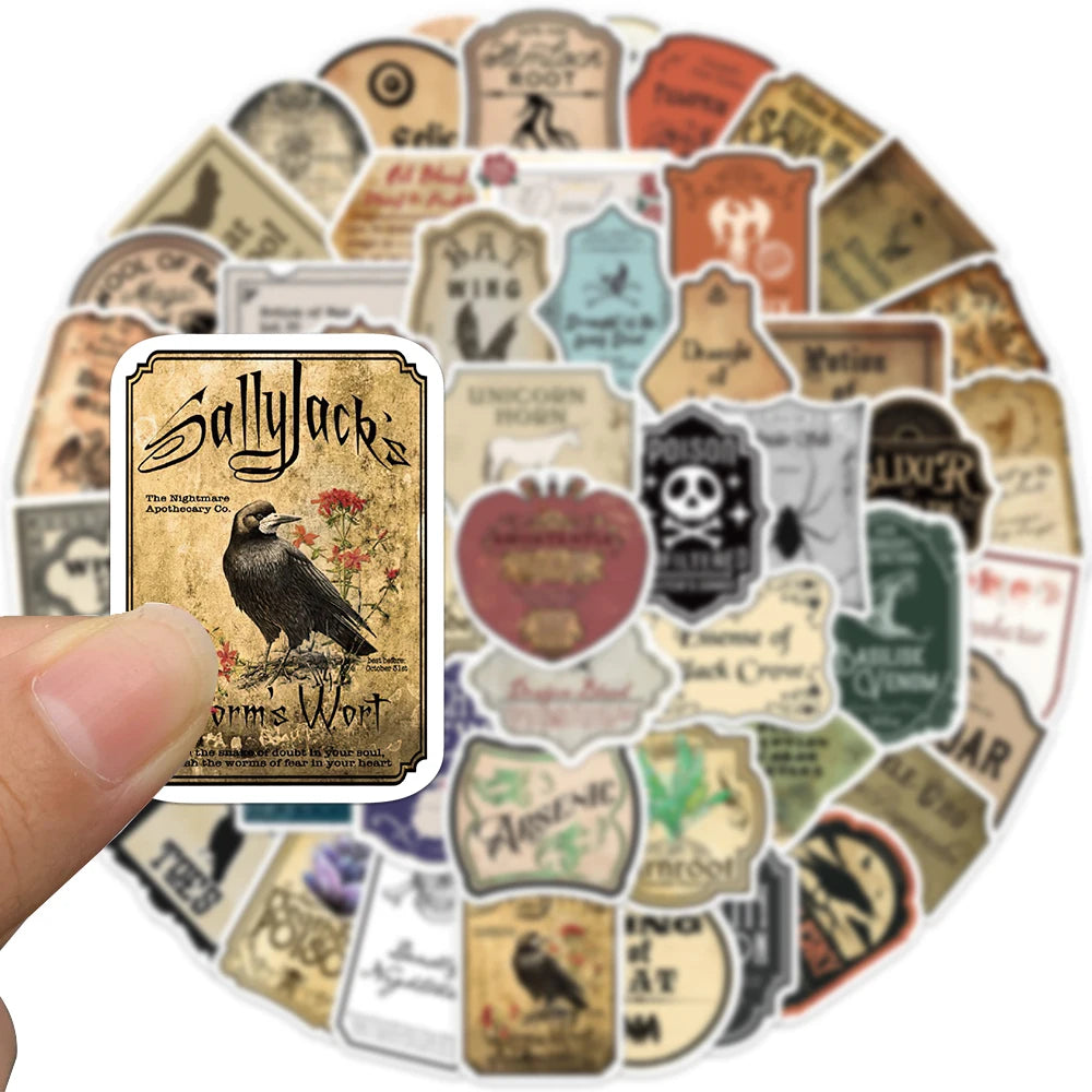 50PCS Halloween Retro Horror Gothic Witch Graffiti Potion Label