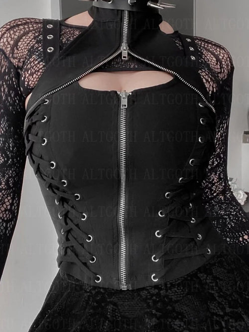 AltGoth Dark Gothic Vintage Bandage Vest Women Harajuku Punk Grunge