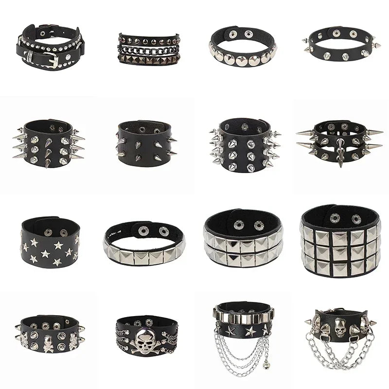 2024 New PU Leather Studded Bracelet Punk Bracelet Adjustable Goth