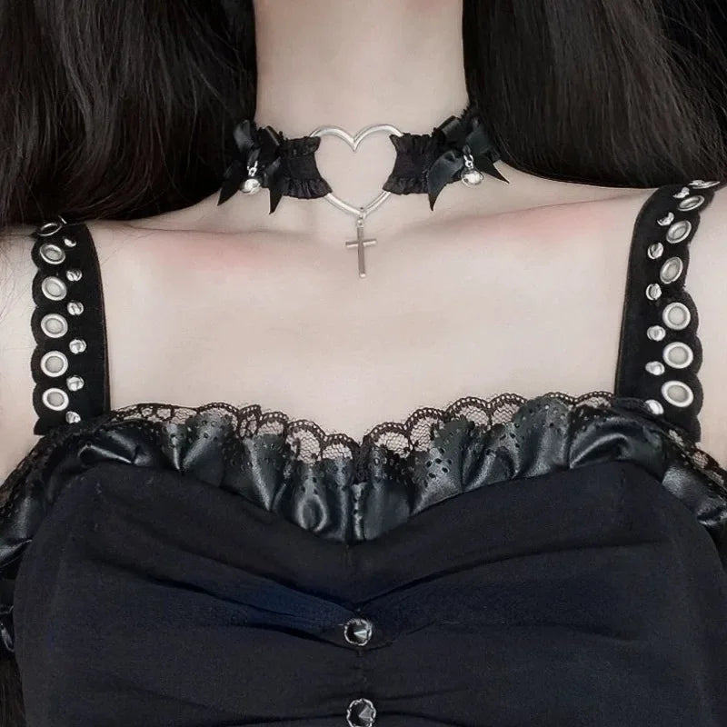 Gothic Lace Garter Belt Heart Bowknot Cross Lolita Leg Garters Black
