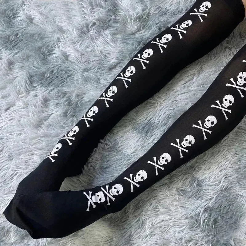 Skull Bat Gothic Dark Long Sexy Stockings Women spider Harajuku Emo