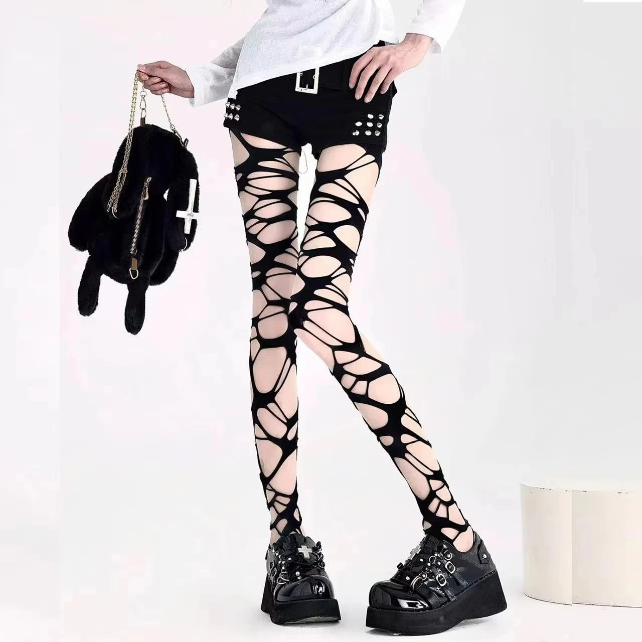 Sexy Black Ripped Fishnet Tights Women Gothic Punk Hollow Out Tight