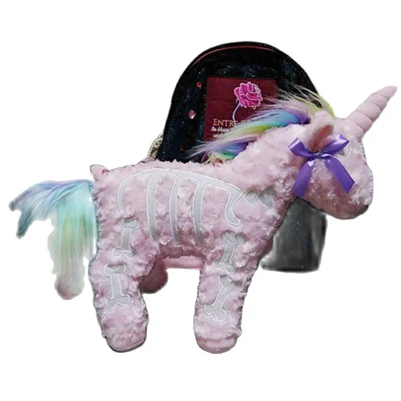 Dark Punk Unicorn Backpack Gothic Rock Pink Plush Flying Horse
