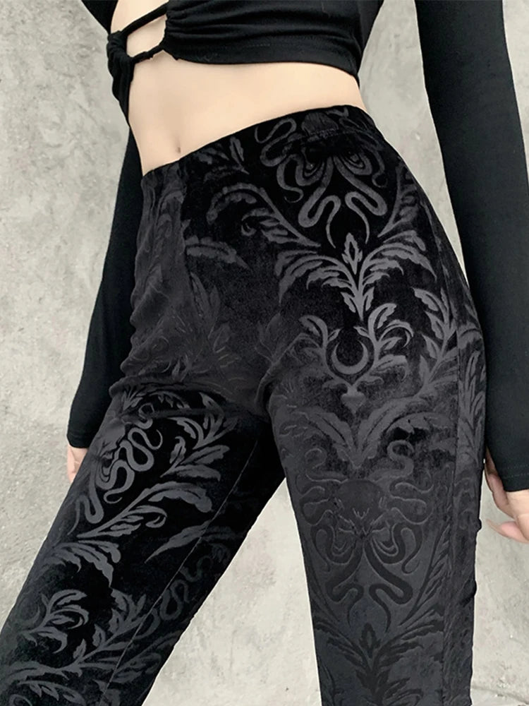 AltGoth Vintage Dark Gothic Velevt Pants Women Streetwear Harajuku