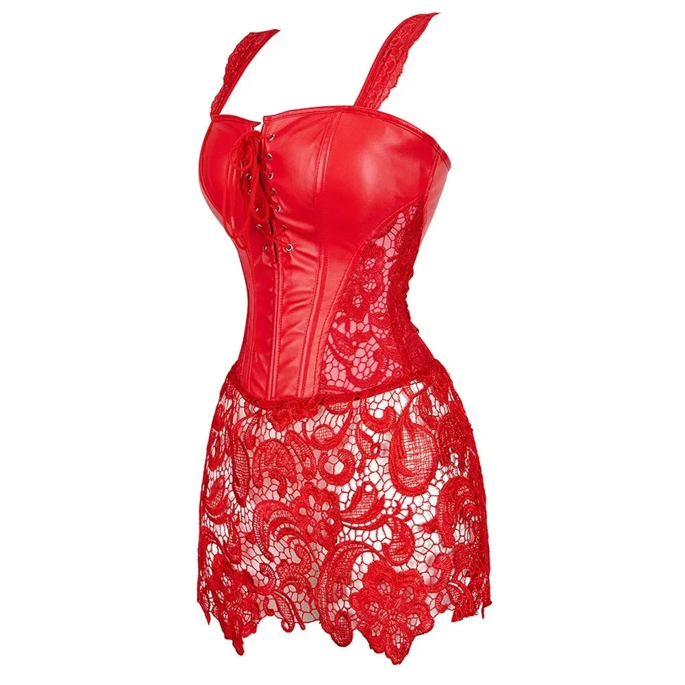 Steampunk Corset Dress Women Gothic Sexy Faux Leather Zipper Bustier