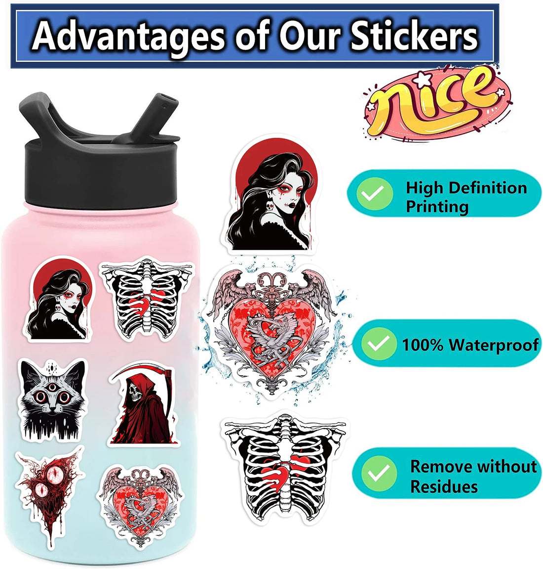 50pcs Horror Skull Gothic Stickers Aesthetic Graffiti Stickers Luggage